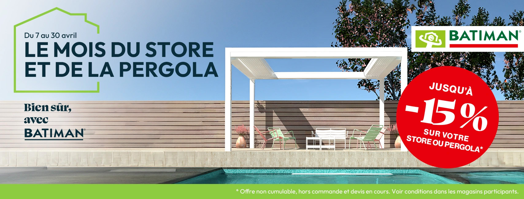 Promotion sur les pergolas et les stores dans votre magasin Batiman TTMB à Combronde dans le 63