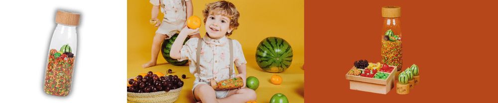 Zoom produit : Bouteille sensorielle « Apprendre les fruits » de PETIT BOUM