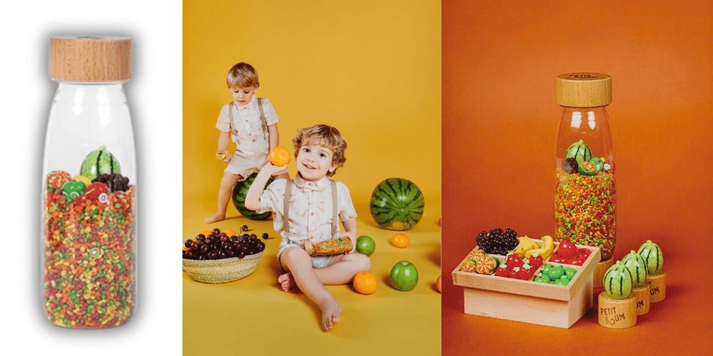 Zoom produit : Bouteille sensorielle « Apprendre les fruits » de PETIT BOUM