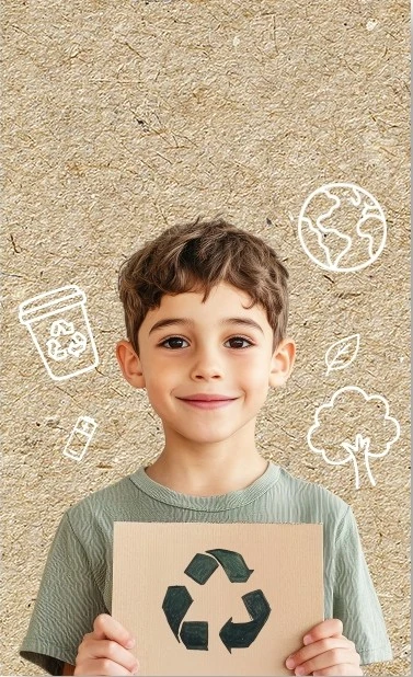 banniere eco conteneurs avec des enfants qui font du tri