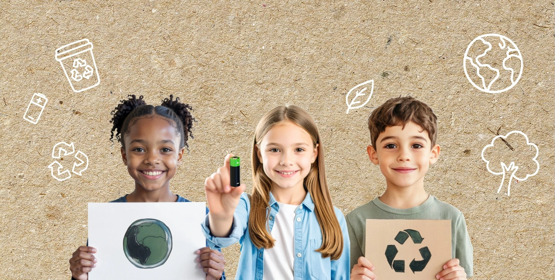 banniere eco conteneurs avec des enfants qui font du tri