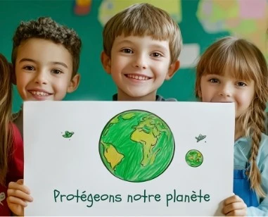 enfant avec une pancarte protégeons notre planète
