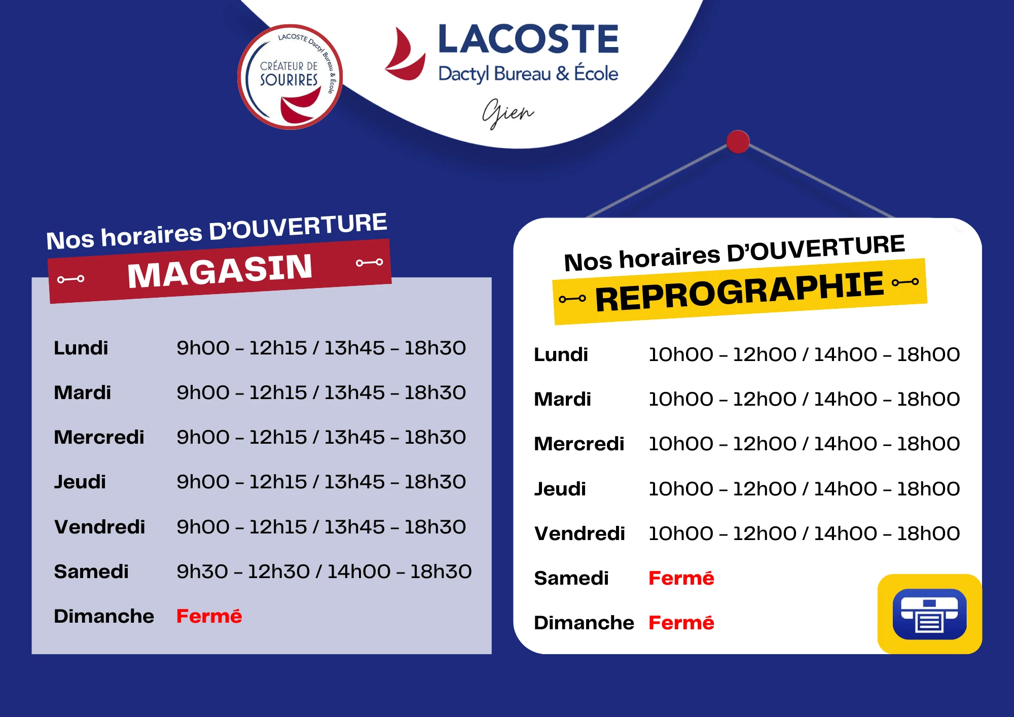 horaires du magasin de Gien
